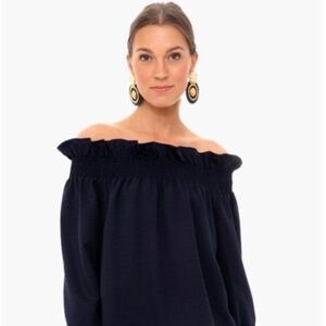 Tickernuck Marguerite off the shoulder top , Navy , Xs